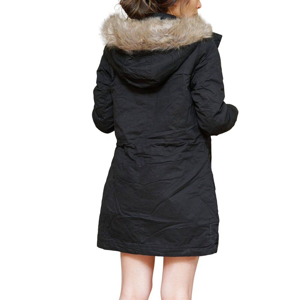 Charlotte Russe Faux Fur-Trim Hooded Drawstring Winter Layering Parka Jacket - Picture 8 of 8